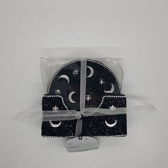 Moon and stars beaded coaster set with holder - Picture 6 of 9